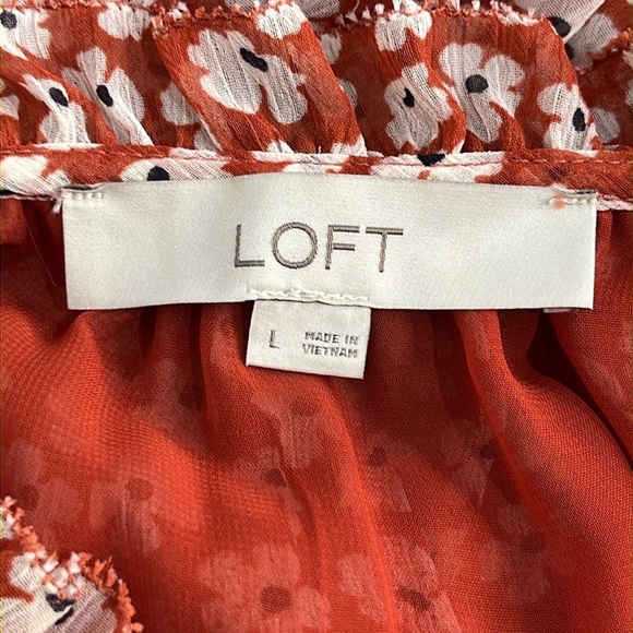 LOFT Floral Womens Top Victorian High Neck Ruffles Size L Sheer Feminine Office - Picture 3 of 15